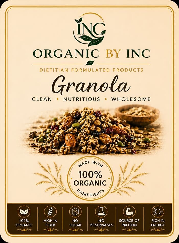 Organic by INC granola packaging front