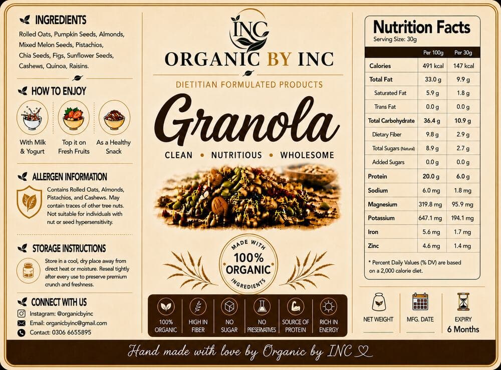 Organic by INC nutrition facts and ingredient label